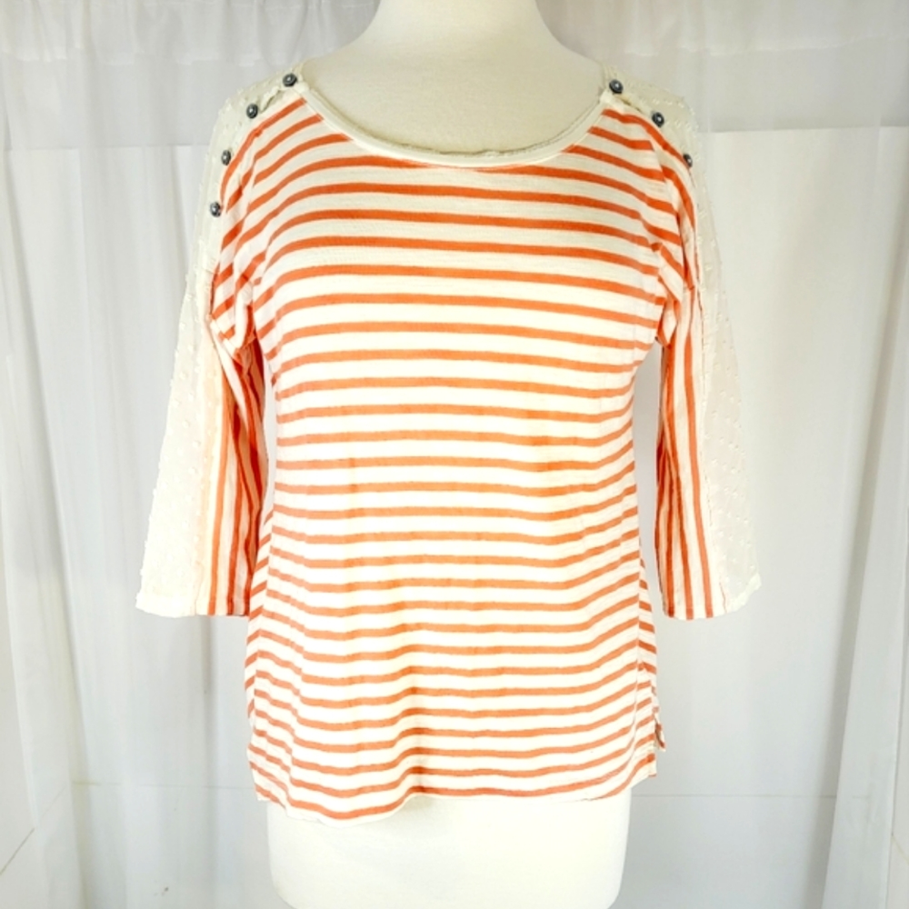 Anthropology Little Yellow Button Slub Knit Lace Top Small